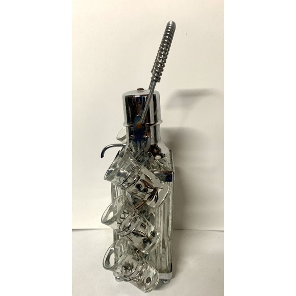 Vintage barware United Metal Goods 12” Glass Liquor Decanter Pump with Glasses - Picture 2 of 7